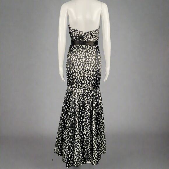 TERANI Size 6 Black White Viscose Blend Polka Dot Strapless Mermaid Gown - Picture 4 of 5